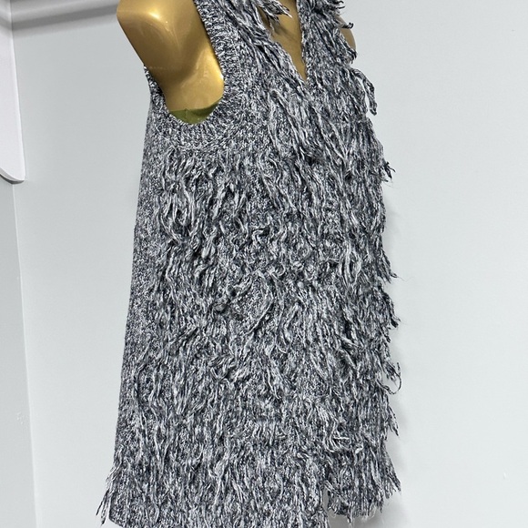 H&M Black, White and Gray Boho Fringe Textured Women's Cardigan Sweater Vest M - Picture 4 of 10